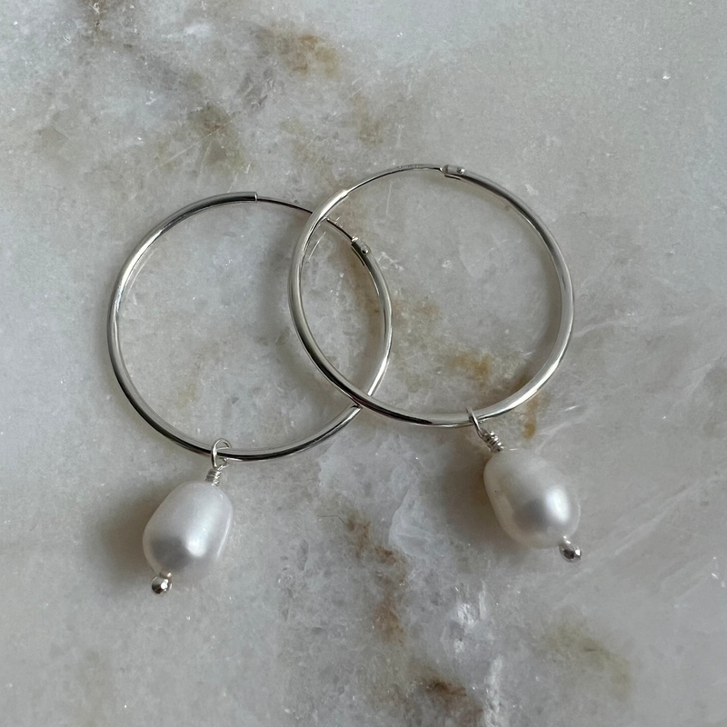 SALE Blank Hoop Silver with Pearls